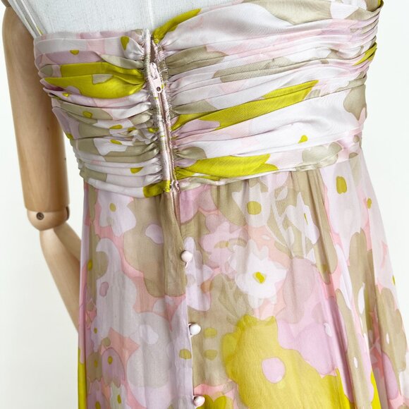 Vintage 60s 70s Custom Made Maxi Dress Gown Floral Print Pleated Romantic Boho - Picture 8 of 15